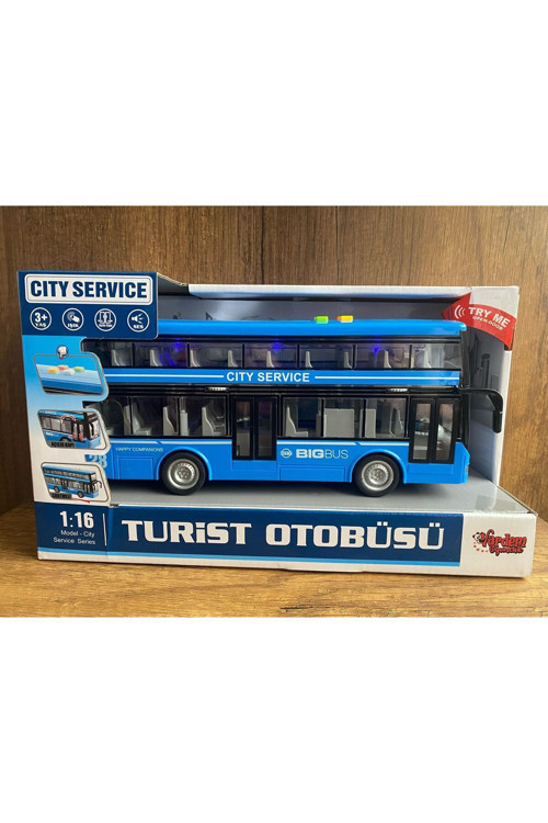 Gezi Otobüsü 2 Katlı Turist Otobüsü Sesli Işıklı Kapıları Açılır Mavi Gezi Otobüsü Oyuncak Otobüs