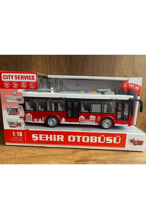 Şehir Otobüsü Oyuncak Sesli Işıklı Kapıları Açılan Kırmızı Şehir Otobüsü Yolcu Otobüsü Kırılmaz
