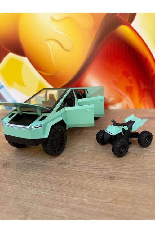 Diecast Metal Tesla Cybertruck Pickup 1:24 Motorlu Tesla Diecast Araba Sesli Işıklı Açılan Kapılar