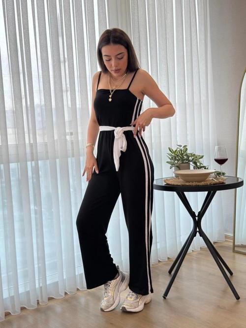 MDB Kadın Ip Askılı Straplez Belden Kuşaklı Viskon Iki Iplik Tulum