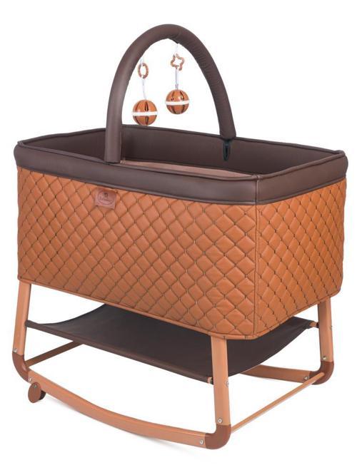 Harmony Deri Kumaşlı Mini Anne Yanı Beşik - Kahverengi Standart