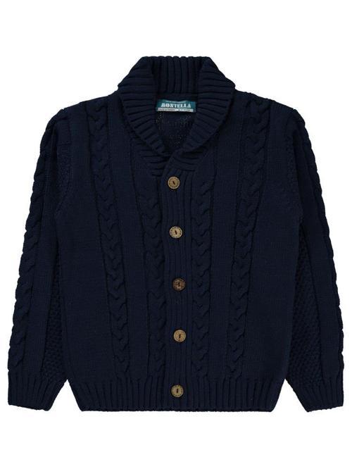 Zincir Örgülü Düğmeli 6-10 Yaş Hırka - Lacivert10-11 Yaş