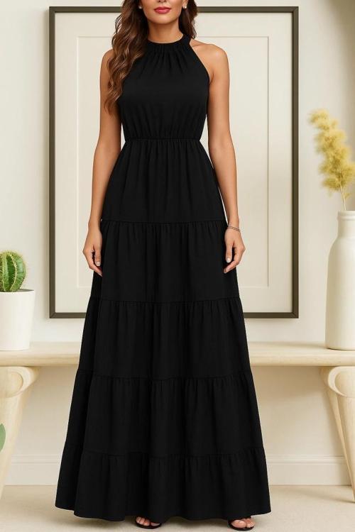 MDB Kadın Kolsuz Halter Yaka Beli Lastiklidesenli Mikro Elbise