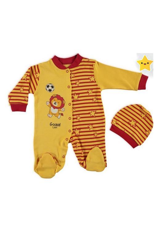 Taraftar Kız Erkek Bebek Aslan Kral Çıtçıtlı Tulum Bere Seti