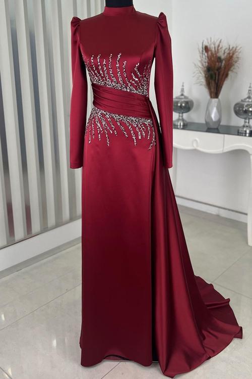 Ceyla Kuyruklu Tesettür Abiye Bordo