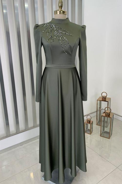 Mina Tesettür Abiye Haki