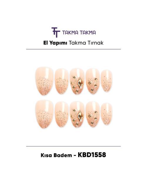 10'lu Ten Kısa Badem KBD1558 Tekrar Kullanılabilir El Yapımı Protez Takma Tırnak Ten Rengi-L