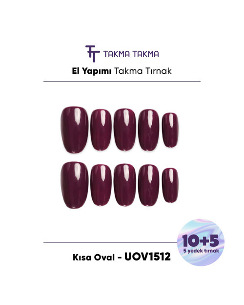 15'li Mor Uzun Oval UOV1512 Tekrar Kullanılabilir El Yapımı Protez Takma Tırnak Mor-M