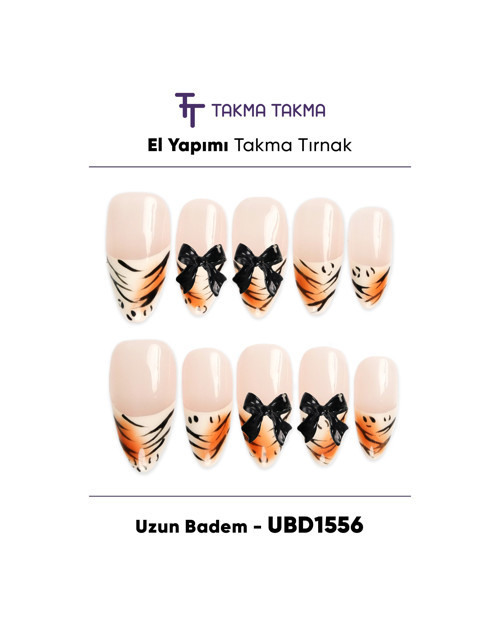 10'lu Ten Uzun Badem UBD1556 Tekrar Kullanılabilir El Yapımı Protez Takma Tırnak Ten Rengi-S