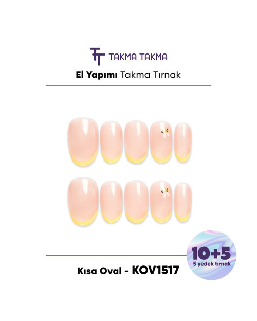 15'li Pembe Kısa Oval KOV1517 Tekrar Kullanılabilir El Yapımı Protez Takma Tırnak Pembe-L