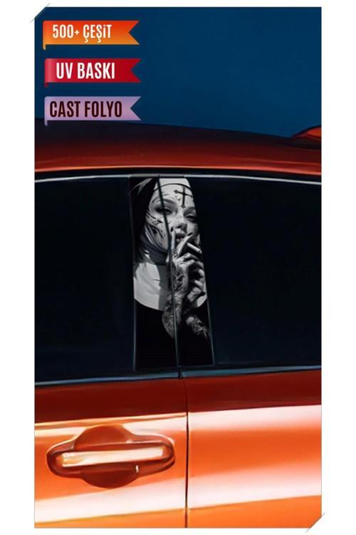 Araç Kapı Direk Kaplama Folyosu Rahibe Desenli (Sağ Sol Takım) (2 Adet) - 22x50 Cm