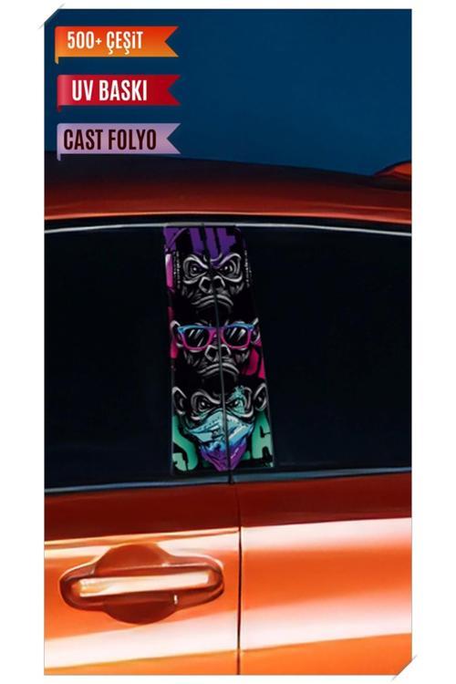 Araç Kapı Direk Kaplama Folyosu Maymun Desenli (Sağ Sol Takım) (2 Adet) - 22x50 Cm