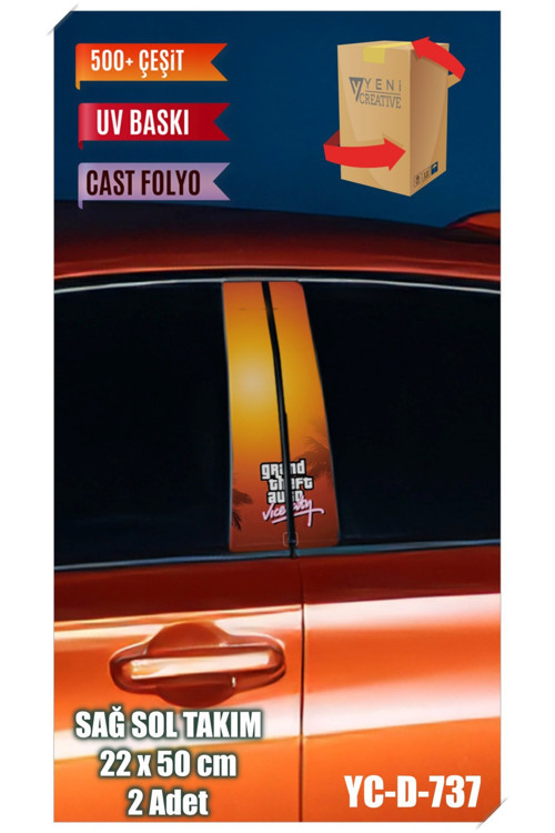 Araç Kapı Direk Kaplama Folyosu Gta Vice City Desenli (SAĞ SOL TAKIM) (2 ADET) - 22x50 Cm