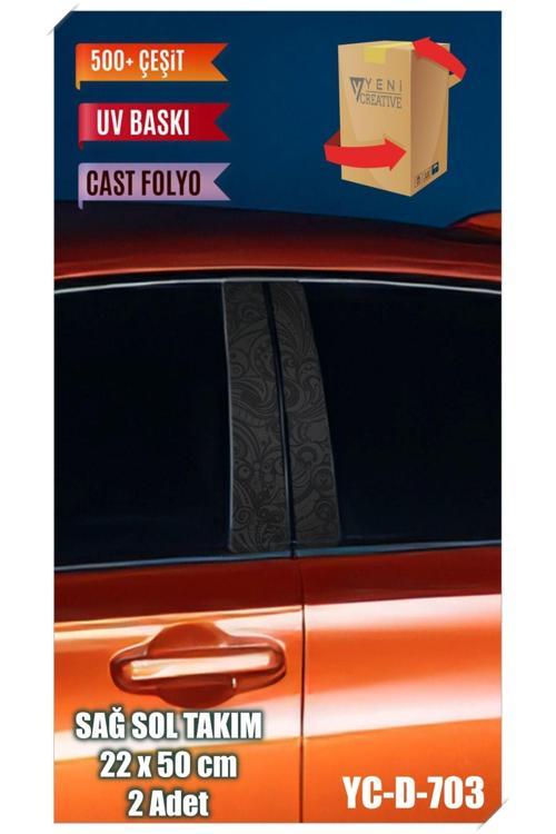 Araç Kapı Direk Kaplama Folyosu Desenli (SAĞ SOL TAKIM) Uyumlu (2 ADET) - 22x50 Cm