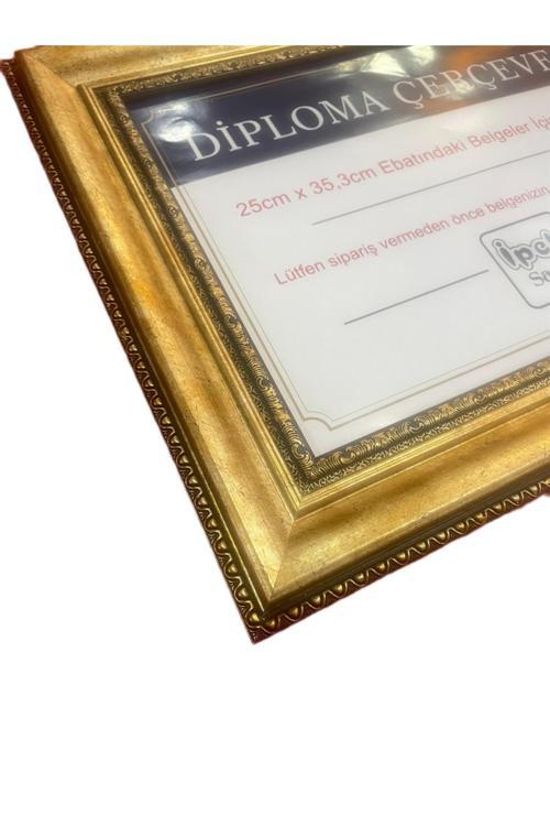 Diploma Çerçevesi Gold Renk - Hakiki Camlı Ürün - 25X35,2 Ebatında