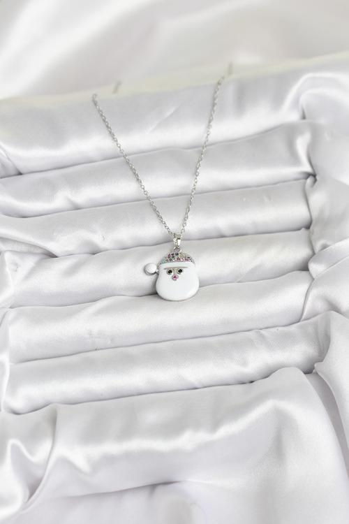 Zarif Boyunlar için Silver Çelik Zincir Şapkalı Kardan Adam Kafa Yılbaşı Tema Kadın Kolye