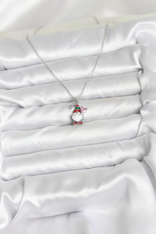 Zarif Boyunlar için Silver Çelik Zincir Yılbaşı Tema Kadın Kolye