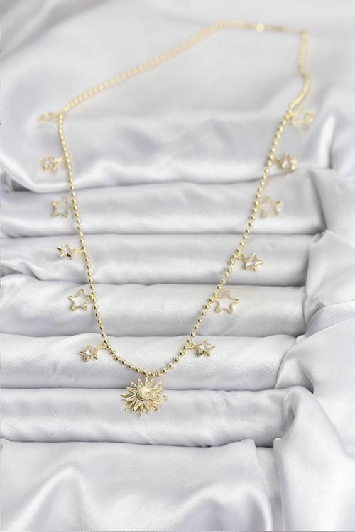 Zarif Boyunlar için Golden Pirinç Güneş Stil Kadın Kolye