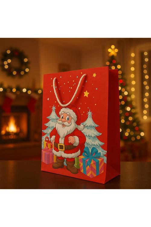 Noel Baba Baskılı Yılbaşı Karton Çanta 25X30Cm 5 Adet