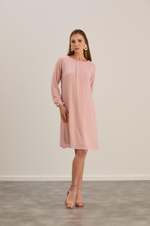 4543-Pileli Yaka Hamile Şifon Tunik-Elbise