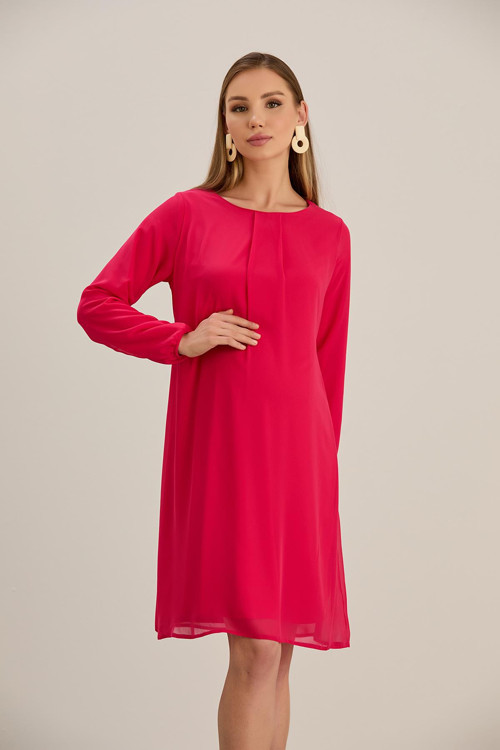 4543-Pileli Yaka Hamile Şifon Tunik-Elbise