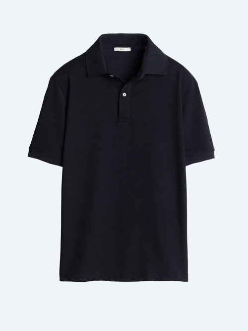 Siyah Düz Polo Yaka Pamuk Karışımlı T-Shirt