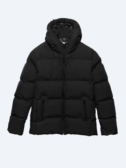 Siyah Regular Fit Kapüşonlu Casual Dokuma Mont