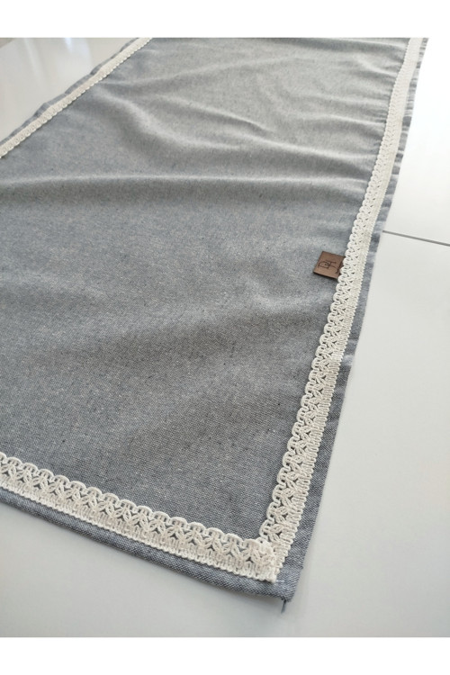 Naturel Organik Otantik Jüt Yumuşak %100 Pamuklu Keten Güpürlü Runner 45X115 Cm