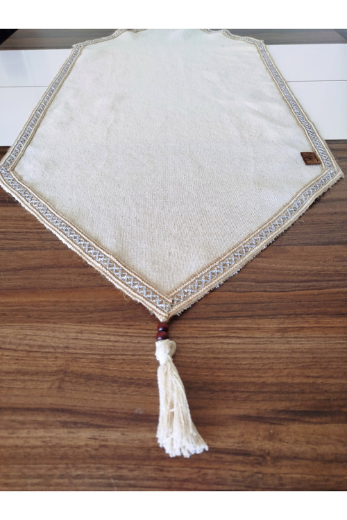 Naturel Organik Cendere Kumaş %100 Pamuk Güpürlü Runner 50X110 Cm