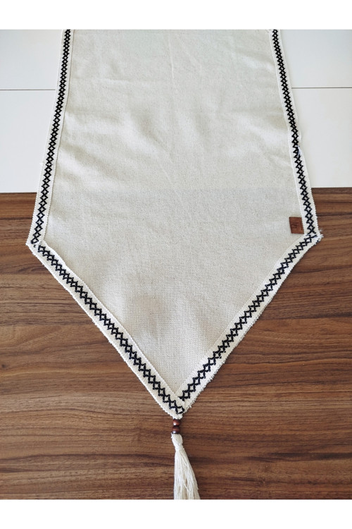 Naturel Organik Cendere Kumaş %100 Pamuk Güpürlü Runner 50X110 Cm