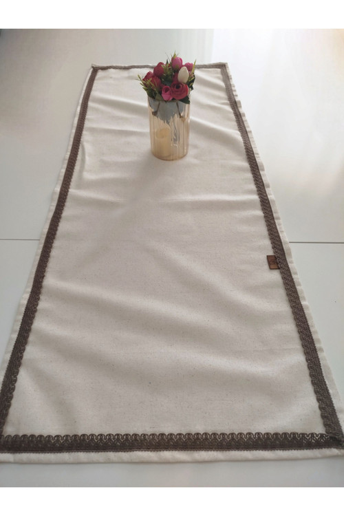 Naturel Organik Otantik Jüt Yumuşak %100 Pamuklu Keten Güpürlü Runner 45X115 Cm