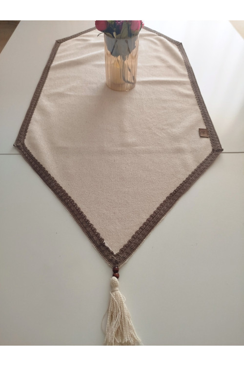 Naturel Organik Cendere Kumaş %100 Pamuk Güpürlü Runner 50X110 Cm