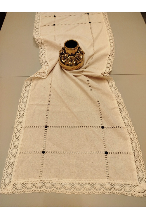 El İşi Dantelli Otantik Antika İşli Buldan Cendere 50X140Cm Runner