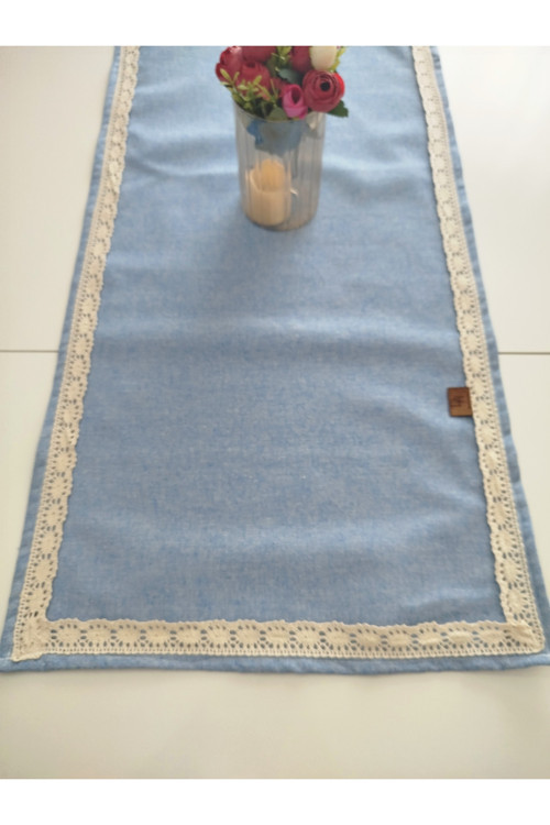 Naturel Organik Otantik Yumuşak %100 Pamuklu Keten Güpürlü Runner 45X115 Cm