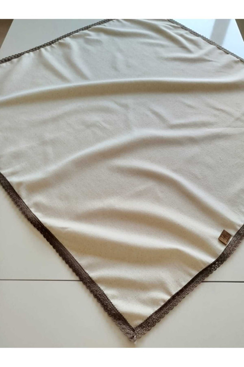 Organik Keten Pamuklu Yumuşaçık Kolay Ütü Kahverengi Güpürlü Masa Örtüsü