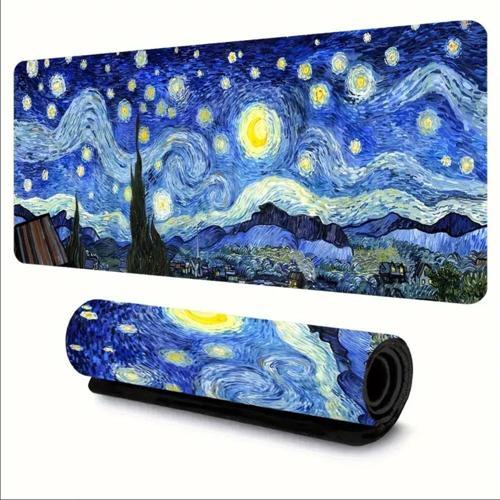 65X25 CM VAN GOGH YILDIZLI GECE TASARIMI KAYDIRMAZ TABAN SPEED YÜZEY OYUNCU MOUSE PAD GAMİNG