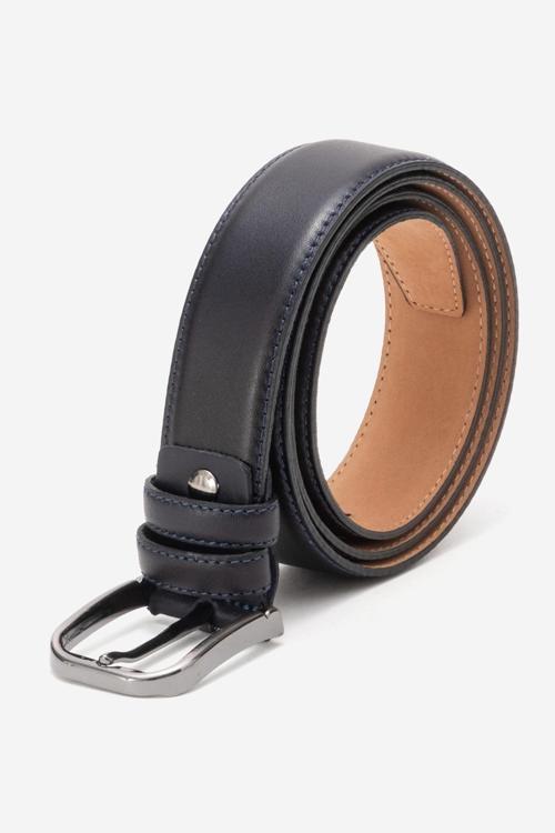 Hakiki Deri 3.5cm Erkek Takım Elbise Dikişli Klasik Kemer 518 LACİVERT