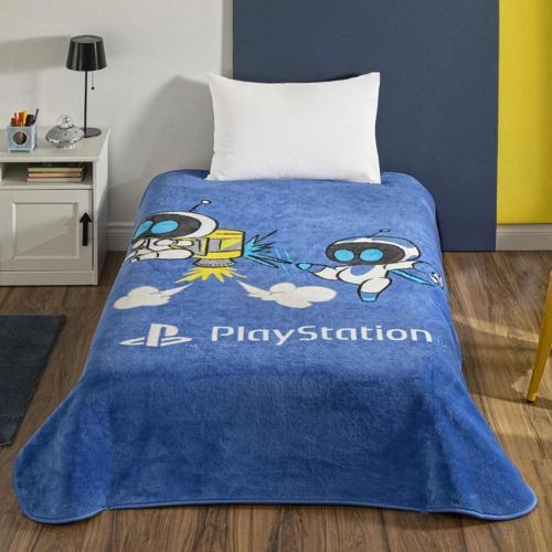 Lisanslı Tek Kişilik Çocuk Battaniye (160x220)-Playstation Astrobot Mavi