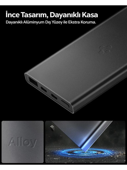 Spigen 10000 mAh Slim Alüminyum Kasa 22,5W USB-C + USB-A Giriş / Çıkış Hızlı Şarj 3 Portlu Powerbank / 1 Metre Type-C Ha 4