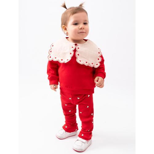 Kalp Desenli Yaka Detaylı Kız Bebek Takımı – Uzun Kollu Üst & Tayt Alt