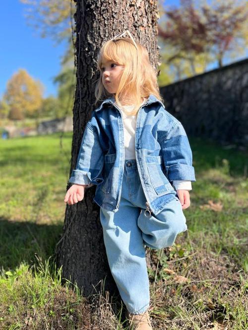 Patchwork Tasarımlı Çocuk Denim Ceket – Çift Cepli