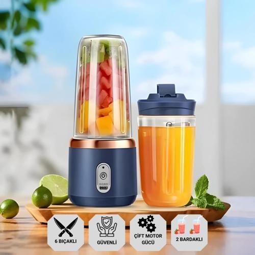 2 Bardaklı 400Ml Kişisel Şarjlı Blender Taşınabilir Smoothies Blender Meyve Sıkacağı 21000Rpm