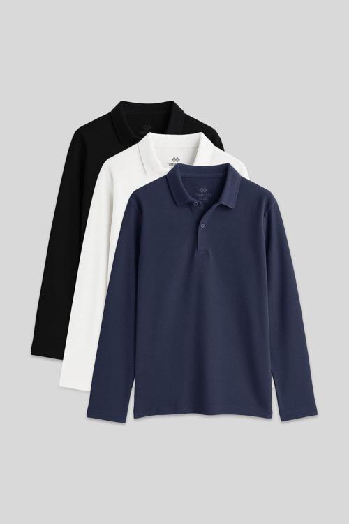 Basic Polo Yaka 3lü Paket Siyah-Beyaz-Lacivert Unisex Çocuk T-Shirt - 11170