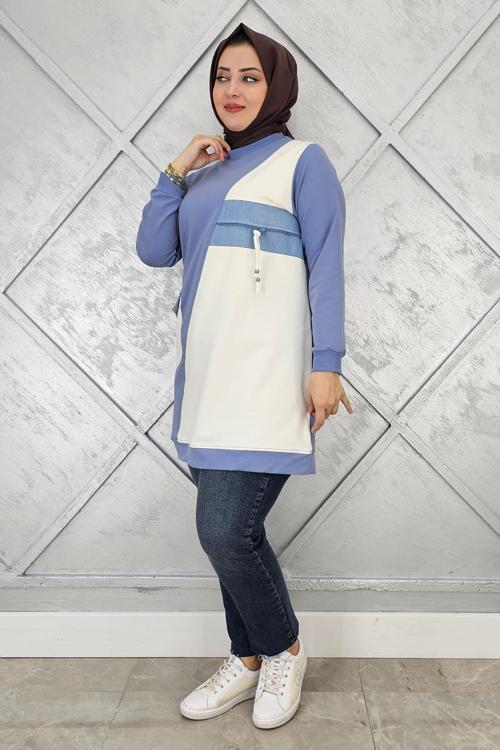 KADIN KOMBİNLİ TAŞ VE FERMUAR DETAYLI TESETTÜR TUNİK