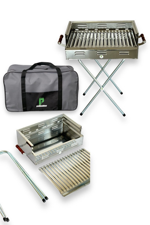 Paslanmaz Çelikten Katlanır Ayaklı Ve 3 Kademeli Mangal - Çantalı