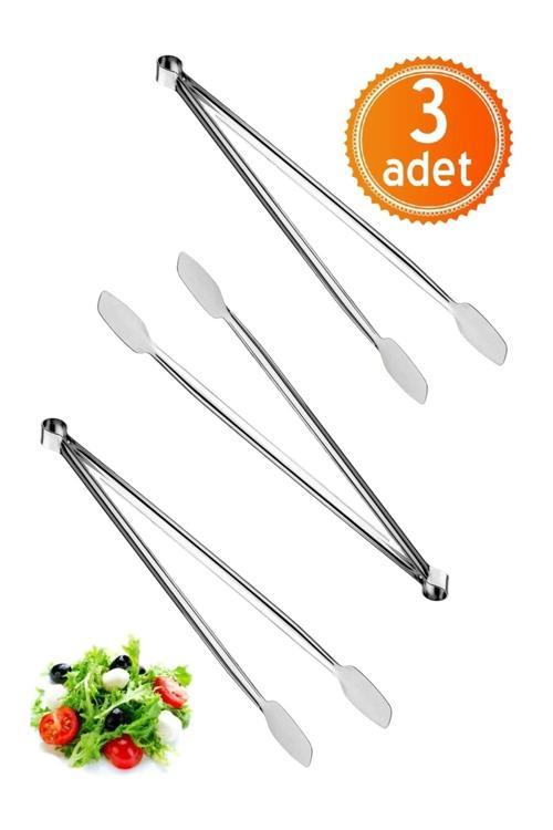 Paslanmaz Çelikten (Krom) Et Mangal Izgara Maşası 34Cm - 3 Adet