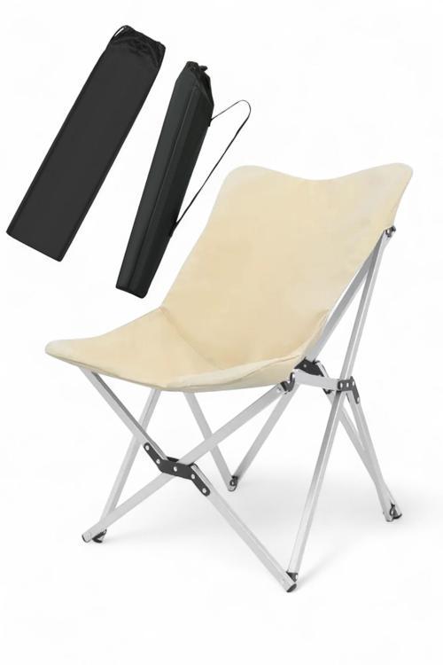 Katlanabilir Lüx Kamp Ve Piknik Sandalyesi - Kalın Alüminyum İskelet - Taşıma Çantalı - Krem