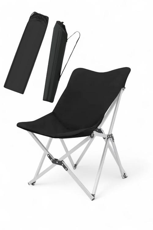 Katlanabilir Lüx Kamp Ve Piknik Sandalyesi - Kalın Alüminyum İskelet - Taşıma Çantalı - Siyah