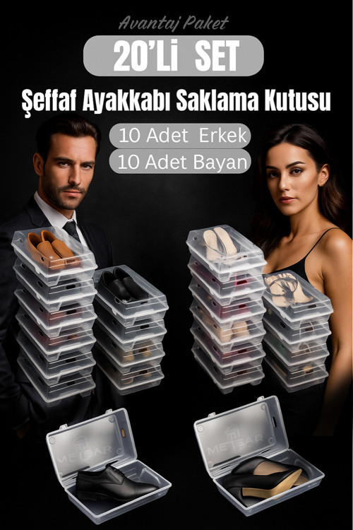 20’Li Set Şeffaf Ayakkabı Kutusu Erkek& Bayan– Ayakkabı Saklama Kutusu Düzenleyici Organizer
