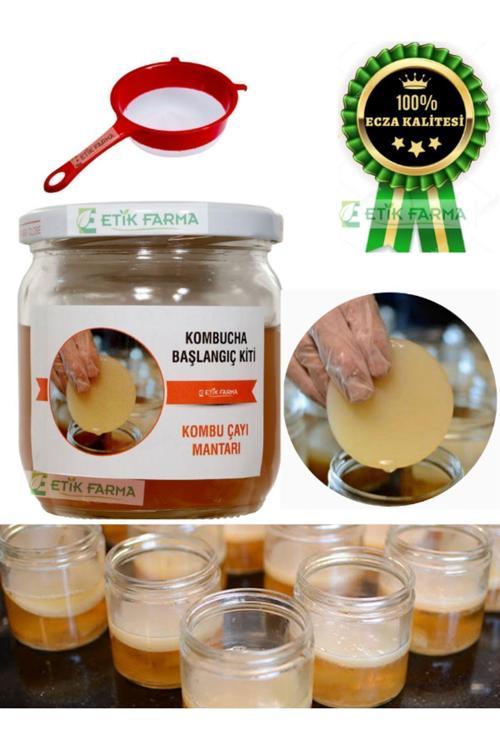 Özel Üretim Organik Kombucha Özel Başlangıç Kiti - Kombu Mantarı - Kombucha Mantarı Çayı + Süzgeç